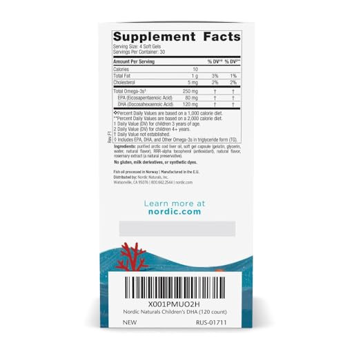 Nordic Naturals Childrens DHA, Strawberry - 120 Mini Chewable Soft Gels for Kids - 250 mg Omega-3 with EPA & DHA - Brain Development & Function - No
