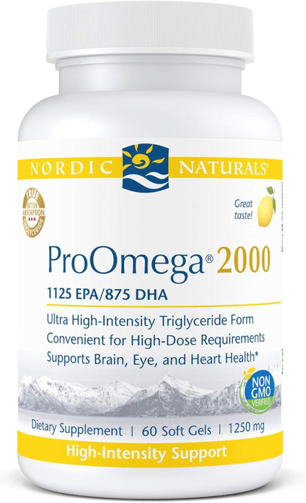 Nordic Naturals ProOmega 2000, Lemon Flavor - 2150 mg Omega-3 - 60 Soft Gels - Ultra High-Potency Fish Oil - EPA & DHA - Promotes Brain, Eye, Heart,