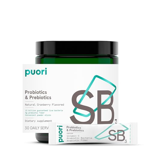 Puori Daily Probiotics & Prebiotics for Digetive & Gut Health - Immune Support Supplement with 13 Billion CFU & 4g Dietary Fiber - Shelf Stable for B