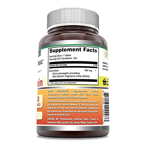 Amazing Formulas Bromelain 500 Mg (300 GDU) | Tablets Supplement | Non-GMO | Gluten-Free | Made in USA (1 Pack | 120 Count)