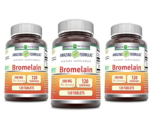 Amazing Formulas Bromelain 500 Mg | Tablets Supplement | Non-GMO | Gluten-Free | Made in USA (Pack of 3 | 120 Count)