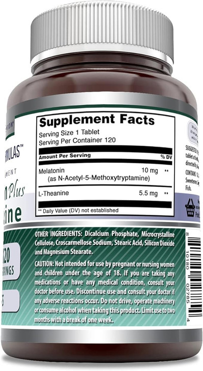 Amazing Formulas Melatonin 10 Mg Plus L-Theanine 5.5 Mg Supplement | Tablets | Non-GMO | Gluten Free | Made in USA | (120 Tablets, Pack of 2)