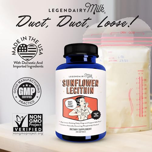 Legendairy Milk Sunflower Lecithin 1200mg, Lactation Support, Sunflower Lecithin Supplement for Clogged Milk Ducts, Made in USA, 200 Softgels