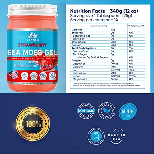 Sea Moss Gel by BioVitalica - Irish sea Moss raw Organic - Premium Quality - Dr Sebi, Vegan superfood for Cells - 100% Natural seamoss Gel (Pack of 1