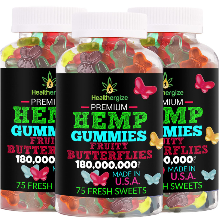 3PACK Hemp Gummies Premium Fruity Butterflies-for Sleep, Calm, Relax, Back-Natural Hemp Party-Made in USA