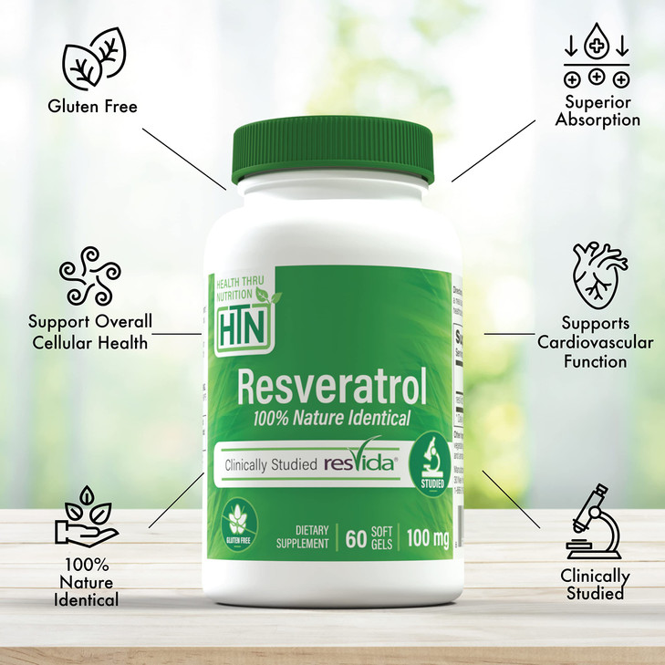 Health Thru Nutrition Resveratrol as ResVida 100mg Trans-Resveratrol | Supports Healthy Aging, Cellular Energy Production and Metabolism | Clinically