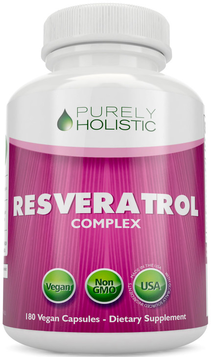 Purely Holistic Resveratrol 1450mg, 90 Servings, Trans-Resveratrol Antioxidant Supplement with Vitamin C and Polyphenol Complex, 180 Vegan Capsules