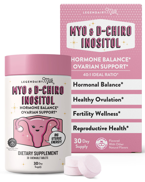 Legendairy Milk Pure Inositol Chewable Tablets - Myo-Inositol & D-Chiro Supplement for Hormonal Balance & Fertility Support - Ideal 40:1 Ratio - 30 D