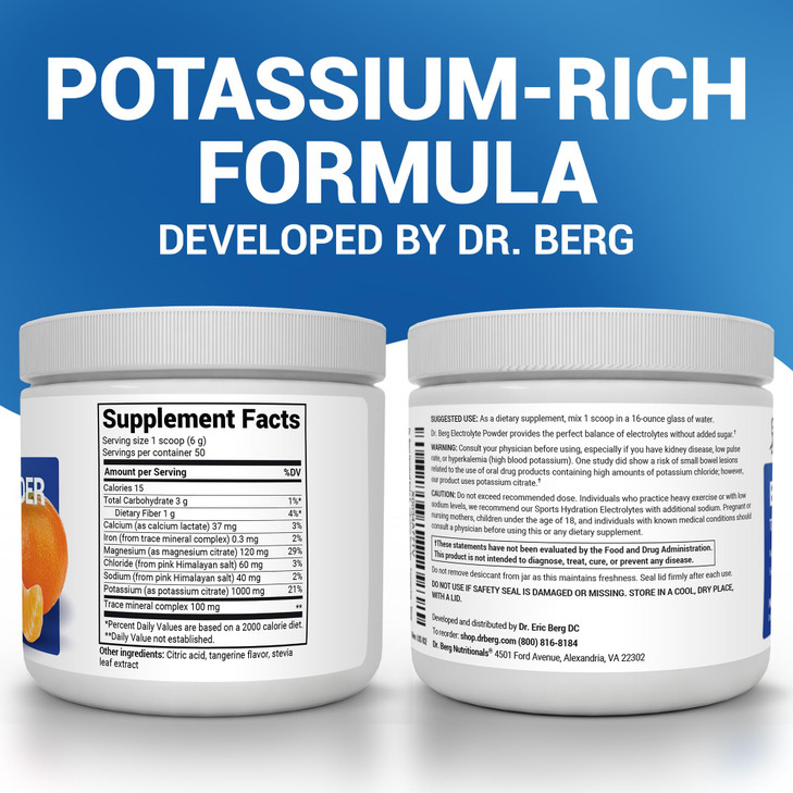 Dr. Berg Zero Sugar Hydration Keto Electrolyte Powder - Enhanced w/ 1000 mg of Potassium & Real Pink Himalayan Salt (NOT Table Salt) - Tangerine Flav