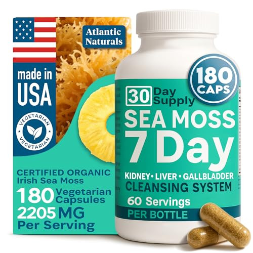 Atlantic Naturals Sea Moss 7 Day Detox Liver, Gallbladder & Kidney Cleanse - Support with Dandelion Root, Milk Thistle, Burdock Root, Red Clover, Cha