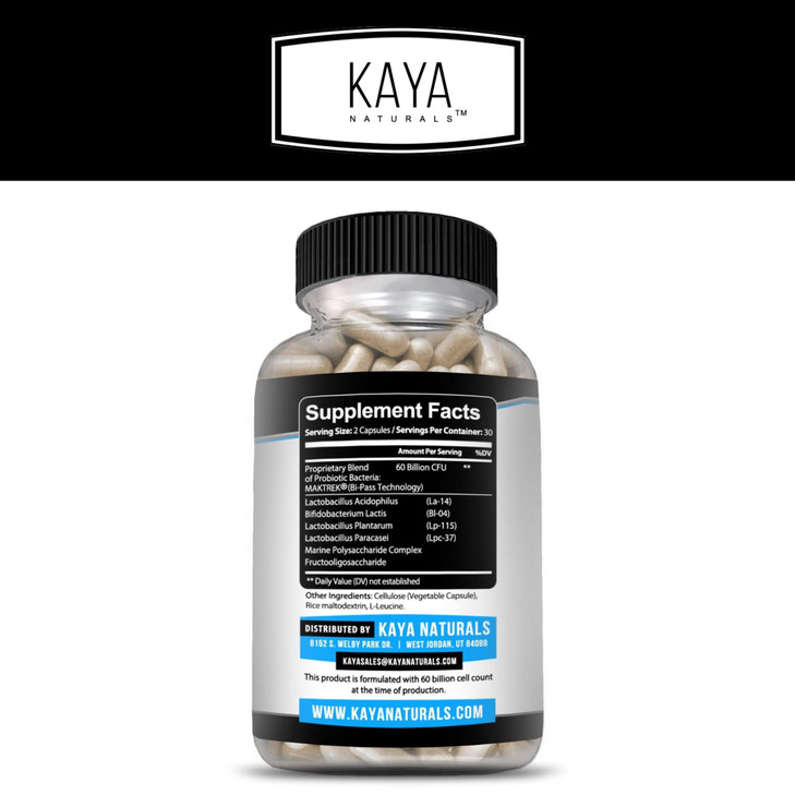 Kaya Naturals Probiotic 60 Billion CFU - Probiotics for Women, Probiotics for Men and Adults, Natural - Gut Health & Immune Support Supplement - Prov