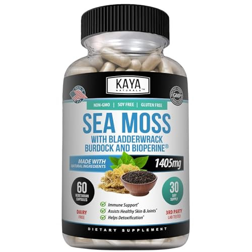 Kaya Naturals Sea Moss - Mobility Supplement for Men and Women - with Burdock Root, Irish Moss, Bladderwrack, and BioPerine - for Mobility Health and