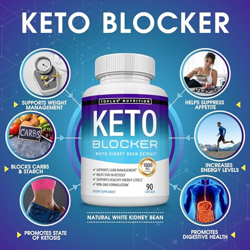 Toplux Keto Blocker Pills White Kidney Bean Extract - 1800 mg Natural Ketosis, Support Keto Diet, for Men Women, 90 Capsules, Supplement
