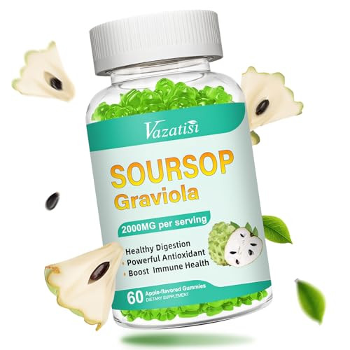 Vazatisi Soursop Graviola Gummeis, Organic Soursop Leaves and Fruit Extract for Cell Support & Regeneration, Immune Boost, Digestive Aid, Sugar Free/