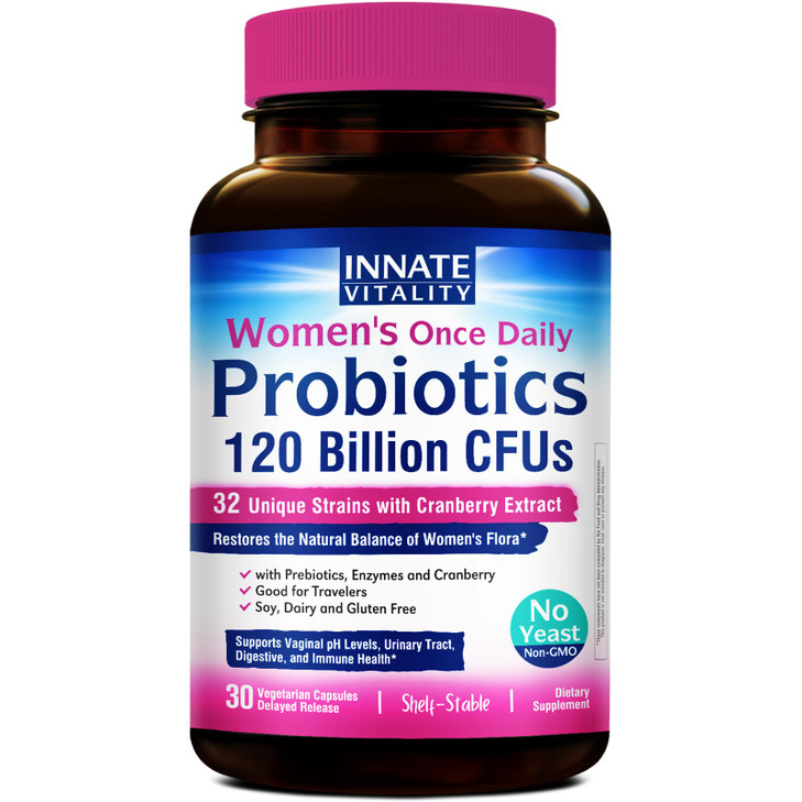 Innate Vitality Women's Probiotics, 120 Billion CFU, 32 Tested Strains, Probiotics for Women, Yeast Control, Vaginal pH Support, Prebiotics, Digestiv