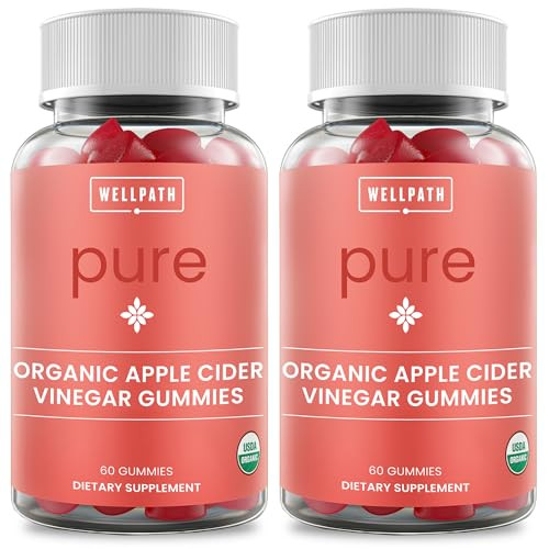 WellPath Pure ACV Gummies (2 Pack) - Apple Cider Vinegar with Mother - USDA Organic Gummy with Ginger for Gut Health | Vegan, Non-GMO, 120 Ct