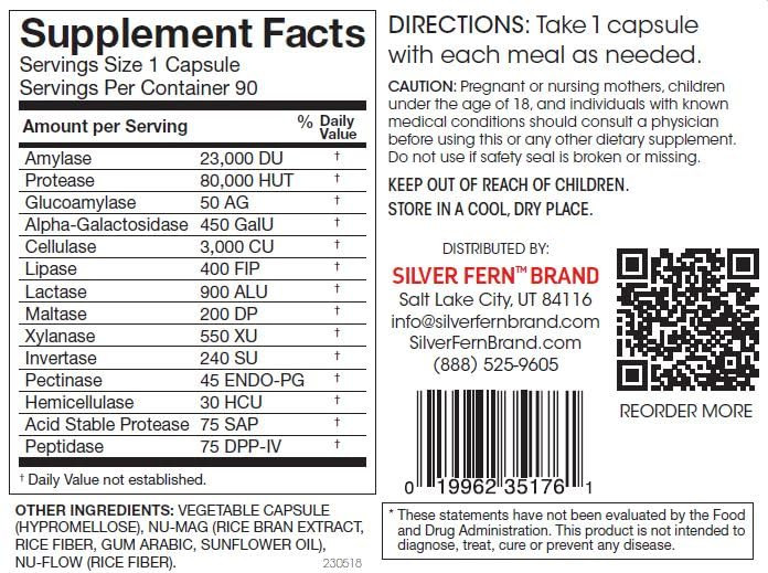 Silver Fern Brand Ultimate Digestive Enzyme Supplement - 1 Bottle = 90 Capsules - High Potency, Multi Enzyme - Digestive Comfort & Food Tolerance - H
