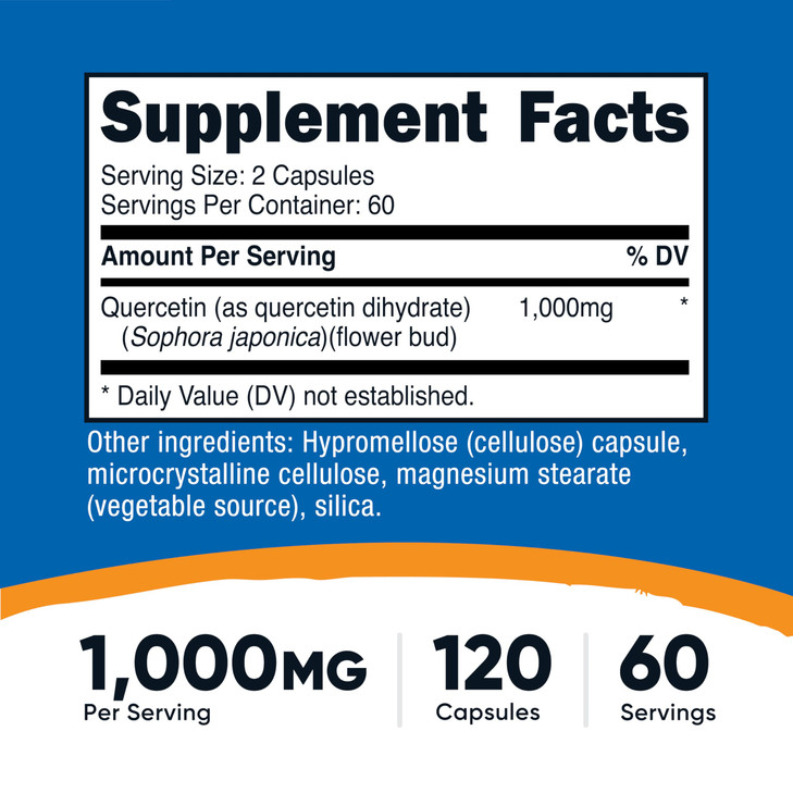 Nutricost Quercetin 1000mg, 120 Capsules - Vegetarian Capsules, 60 Servings, 500mg Per Capsule, Non-GMO, Gluten Free