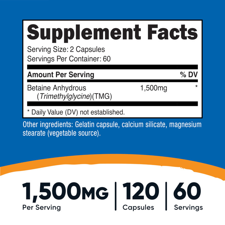 Nutricost Betaine Anhydrous Capsules 1500mg, 60 Servings - Gluten Free, Non-GMO, 750mg Per Cap, 120 Capsules