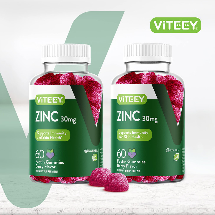 Viteey Zinc Gummies for Men and Women - Zinc Supplements 30mg - Immune Boost & Skin Health - Vegan, Gluten Free - 120 Count