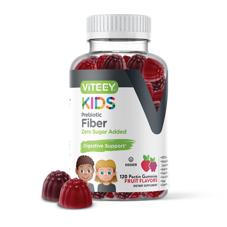 Viteey Prebiotic Kids Fiber for Constipation Relief, Digestive Health Regularity Support, Natural Weight Support - Fiber 4g, Zero Sugar Added, Vegan,
