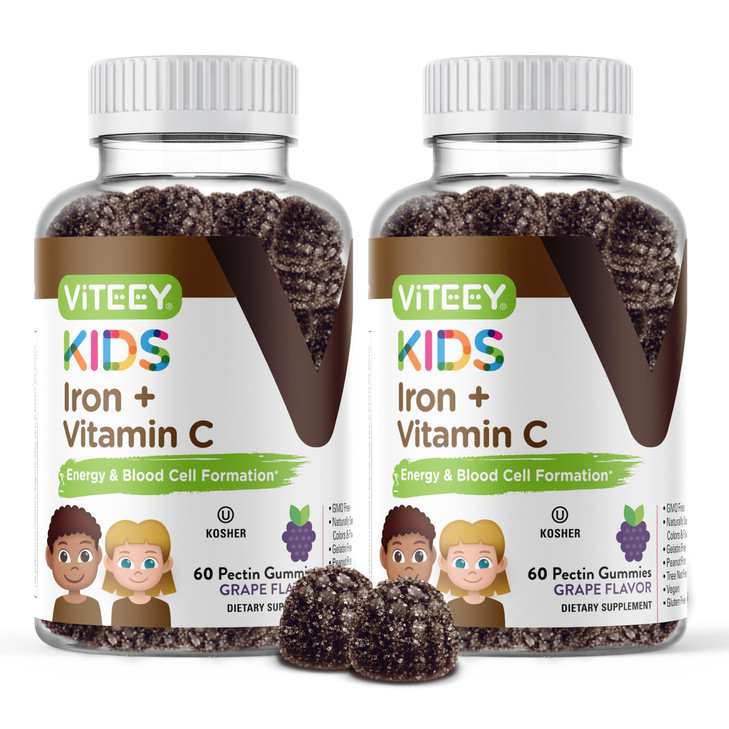 VITEEY Iron for Kids with Vitamin C - Supports Energy, Blood Cell Formulation, Blood Builder Anemia Kids Iron Supplements - Vegan, Gelatin Free, Glut