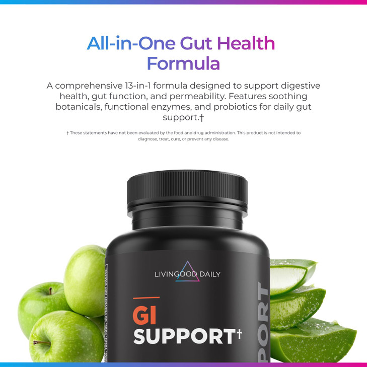 Livingood Daily Gut Cleanse Detox Supplement, 13-in-1 GI Support with L Glutamine, Aloe Vera, Digestive Enzymes, Probiotics & MSM, Vegetarian Capsule