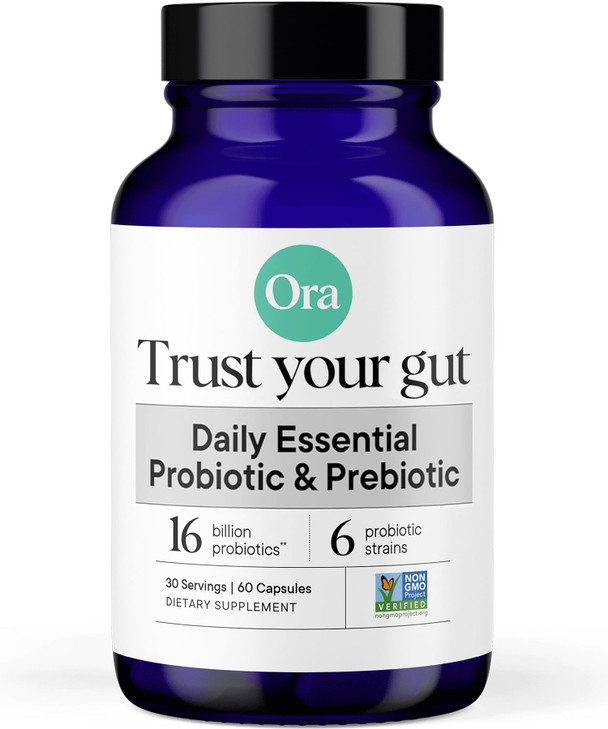 Ora Organic Probiotics with Prebiotics for Digestive Health 16 Billion CFU - Trust Your Gut - Strains - Acidophilus Lactobacillus Breve Bifidum Lacti