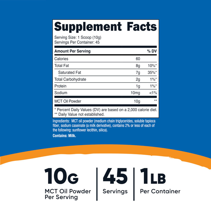 Nutricost MCT Oil Powder 1LB (16oz) - Great for Keto, Ketosis and Ketogenic Diets - Zero Net Carbs, Non-GMO + Gluten Free (Medium Chain Triglyceride)