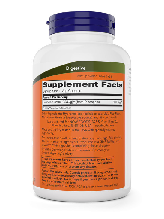 Now Bromelain 500 mg, 200 Veg Capsules (Pack of 2) Supplement - Non-GMO, Vegan 500mg Caps