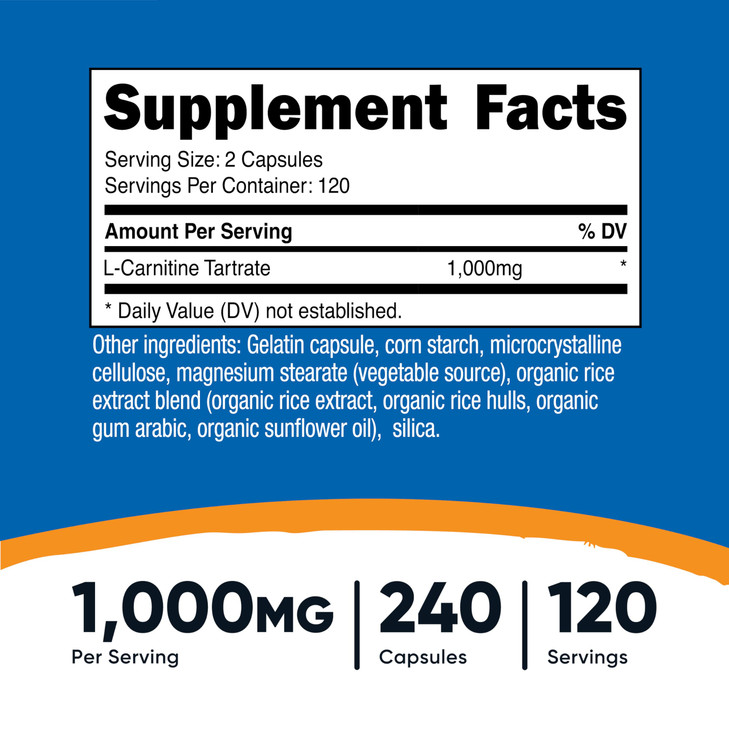 Nutricost L-Carnitine Tartrate 1,000mg, 240 Capsules - 500mg Per Capsule, 120 Servings