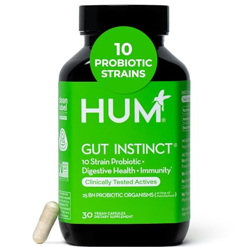 HUM Gut Instinct Daily Probiotics for Women and Men, Digestive Health, Lactobacillus, Bifidobacterium Strains for Immune Support, Probiotic Supplemen