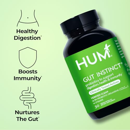 HUM Gut Instinct Daily Probiotics for Women and Men, Digestive Health, Lactobacillus, Bifidobacterium Strains for Immune Support, Probiotic Supplemen
