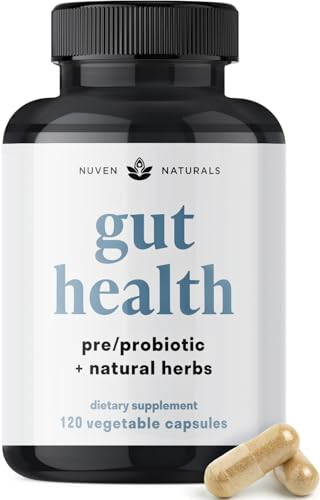 Nuven Naturals All-in-One Gut Health w/Probiotics, Prebiotics, Digestion-Supporting Herbs, and Adaptogens - Leaky Gut Repair Formula to Support Gut L