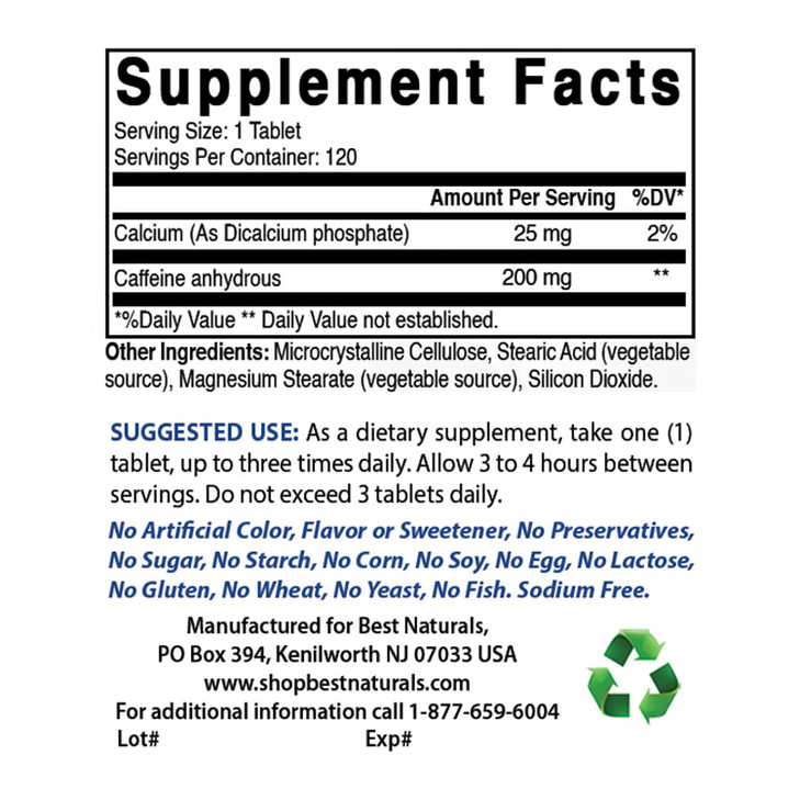 Best Naturals 3 Pack Caffeine Pills 200mg Tablets - Non Habit - Proven No Crash or Jitters - Total 360 Tablets