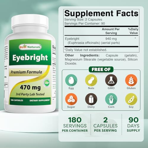 Best Naturals Eyebright 470 mg 180 Capsules (180 Count (Pack of 3))