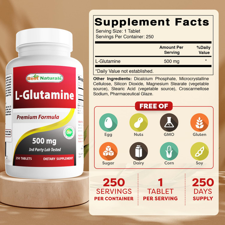 Best Naturals L-Glutamine 500mg, 250 Tablets (250 Count (Pack of 2))