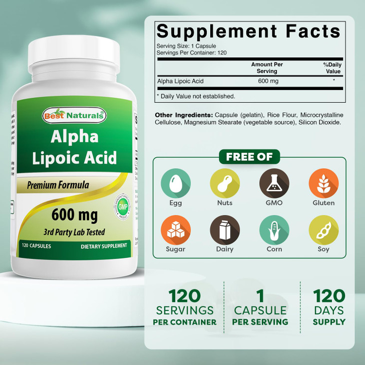 Best Naturals -- Alpha Lipoic Acid (ALA) - 600 mg (120 Count (Pack of 2))