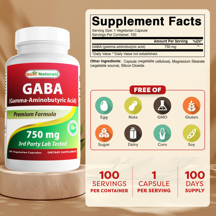 Best Naturals Gaba 750 mg 100 Veggie Caps