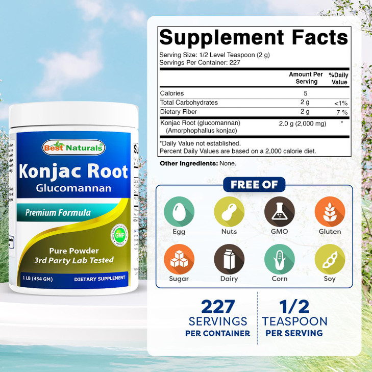 Best Naturals 2 Pack Konjac Glucomannan Root 1 Pound - 2000 mg per Serving - (Total 2 Pound)
