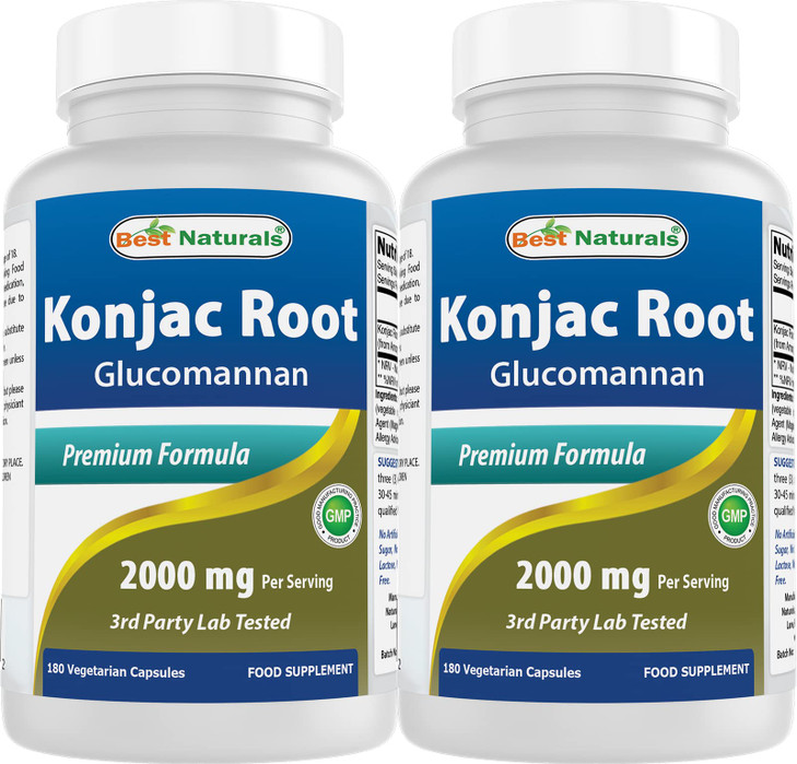 Best Naturals 2 Pack Konjac Glucomannan Root 2000 mg per Serving - 180 Vegetarian Capsules