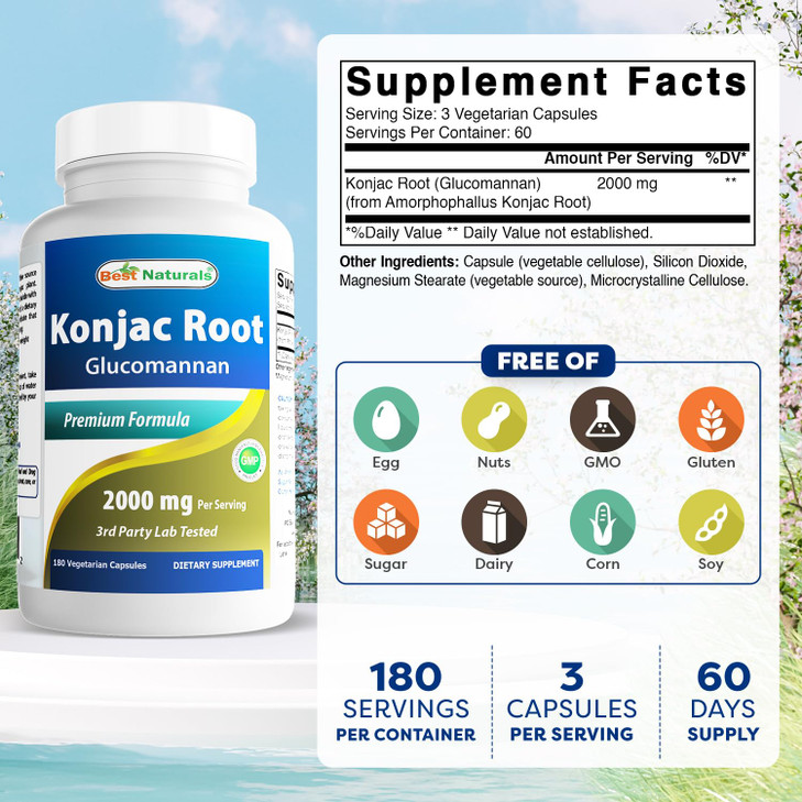Best Naturals 2 Pack Konjac Glucomannan Root 2000 mg per Serving - 180 Vegetarian Capsules