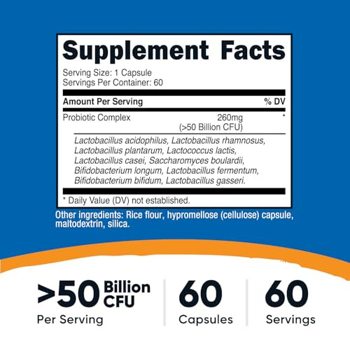 Nutricost Probiotic Complex - 50 Billion CFU, 60 Capsules - Probiotic for Men and Women - Vegetarian Capsules, Non-GMO, Gluten Free