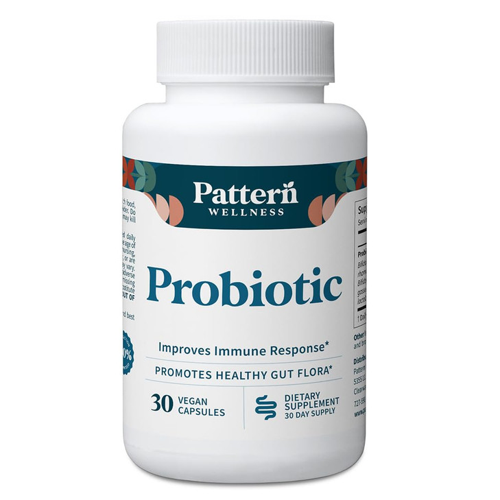 Pattern Wellness Probiotic Supplement - 51 Billion CFU - Supports Digestive Balance & Gut Wellness - Mindfully Sourced, Non-GMO - 30 Vegan Capsules
