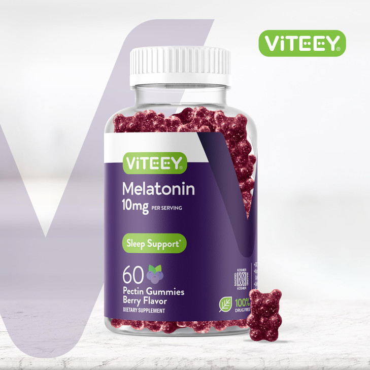 Viteey Melatonin Gummies 10mg - Sleep Gummies for Adults Extra Strength Melatonin - Vegan, GMO Free, Gluten Free - 60 Count