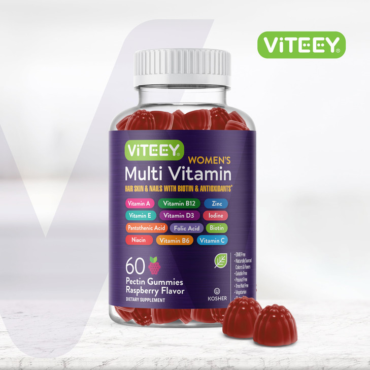 Viteey Womens Multivitamin Gummies - Immune Support - 12 in 1 Essential Vitamins & Minerals - Vitamin A, C, D3, E, B6, B12, Folic Acid, Biotin, Calci