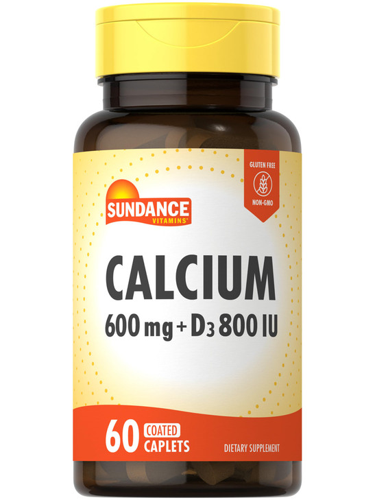 Sundance Calcium 600mg with D3 | 60 Caplets | Vegetarian, Non-GMO, and Gluten Free Supplement