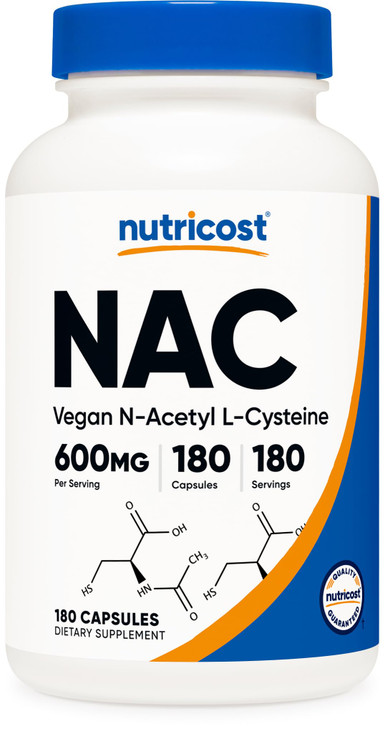 Nutricost N-Acetyl L-Cysteine (NAC) 600mg, 180 Capsules - Non-GMO, Gluten Free