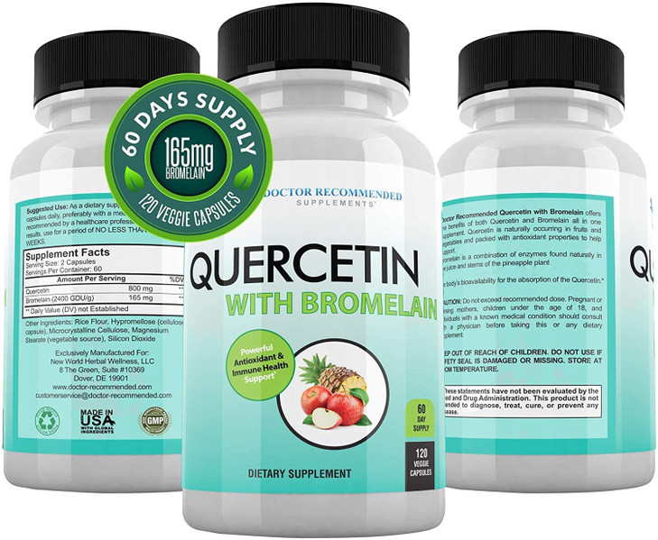 DOCTOR RECOMMENDED SUPPLEMENTS Quercetin 800mg w/Bromelain 165mg Per Serving- 120 Veggie Capsules-Full 60 Day Supply, Vitamin Supplement to Support &
