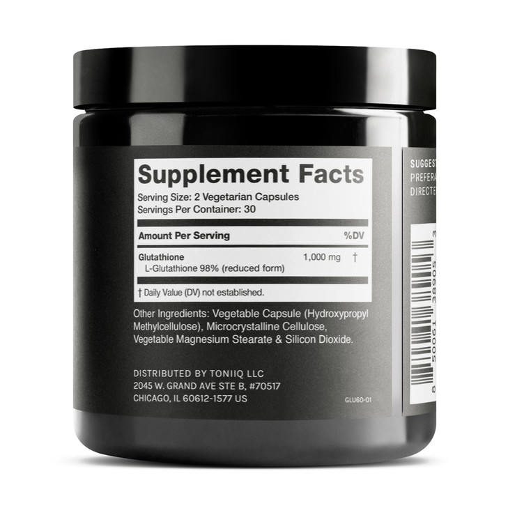 Toniiq Ultra High Strength Glutathione Capsules - 1000mg Concentrated Formula - 98%+ Highly Purified and Bioavailable - Non-GMO Fermentation - 60 Cap